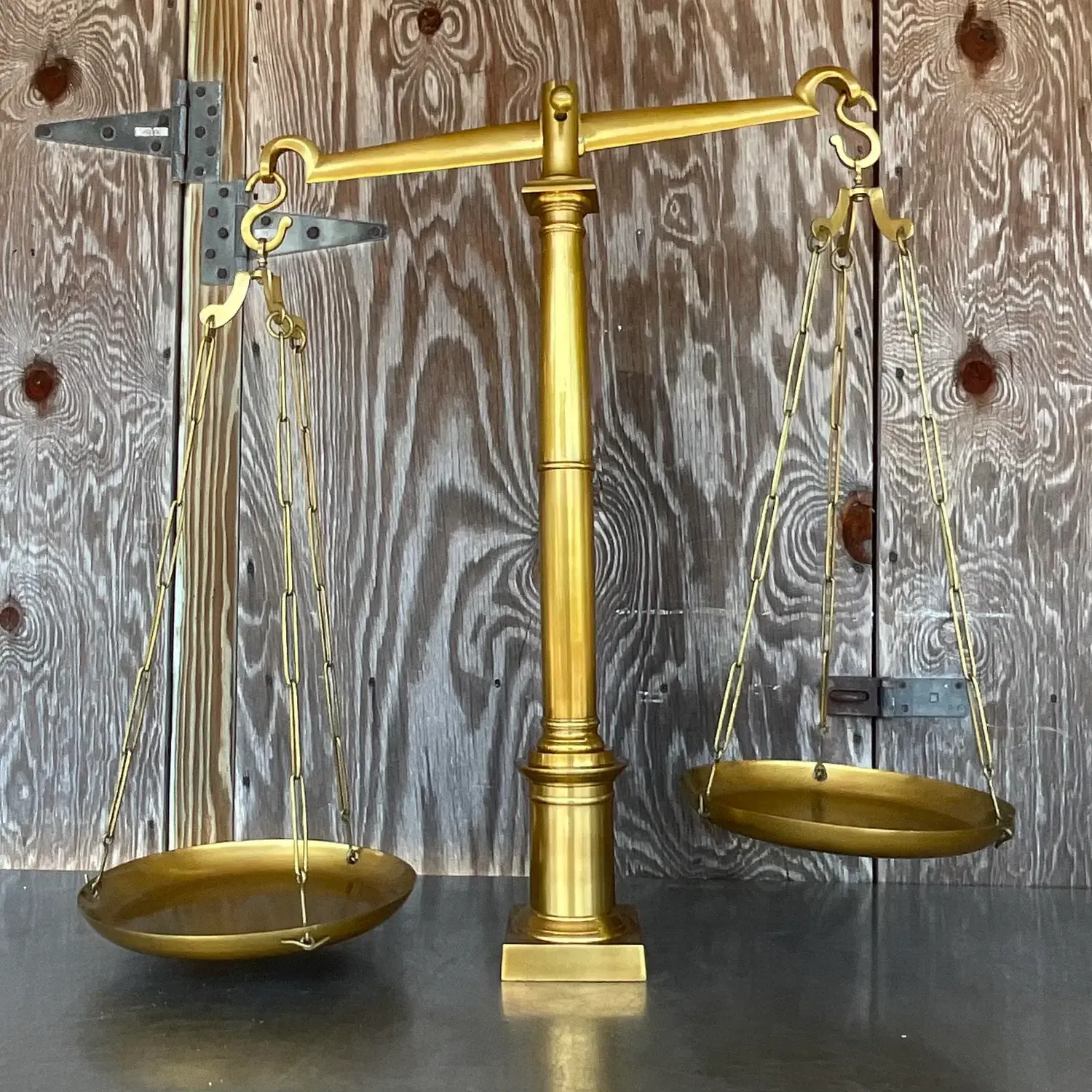 Vintage Boho Monumental Global Views Solid Brass Library Scales - Detail view