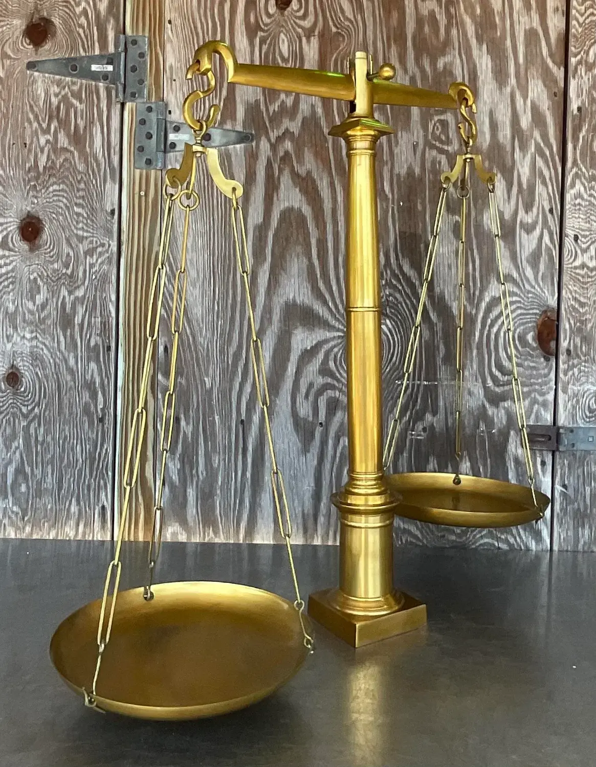 Vintage Boho Monumental Global Views Solid Brass Library Scales - Top view