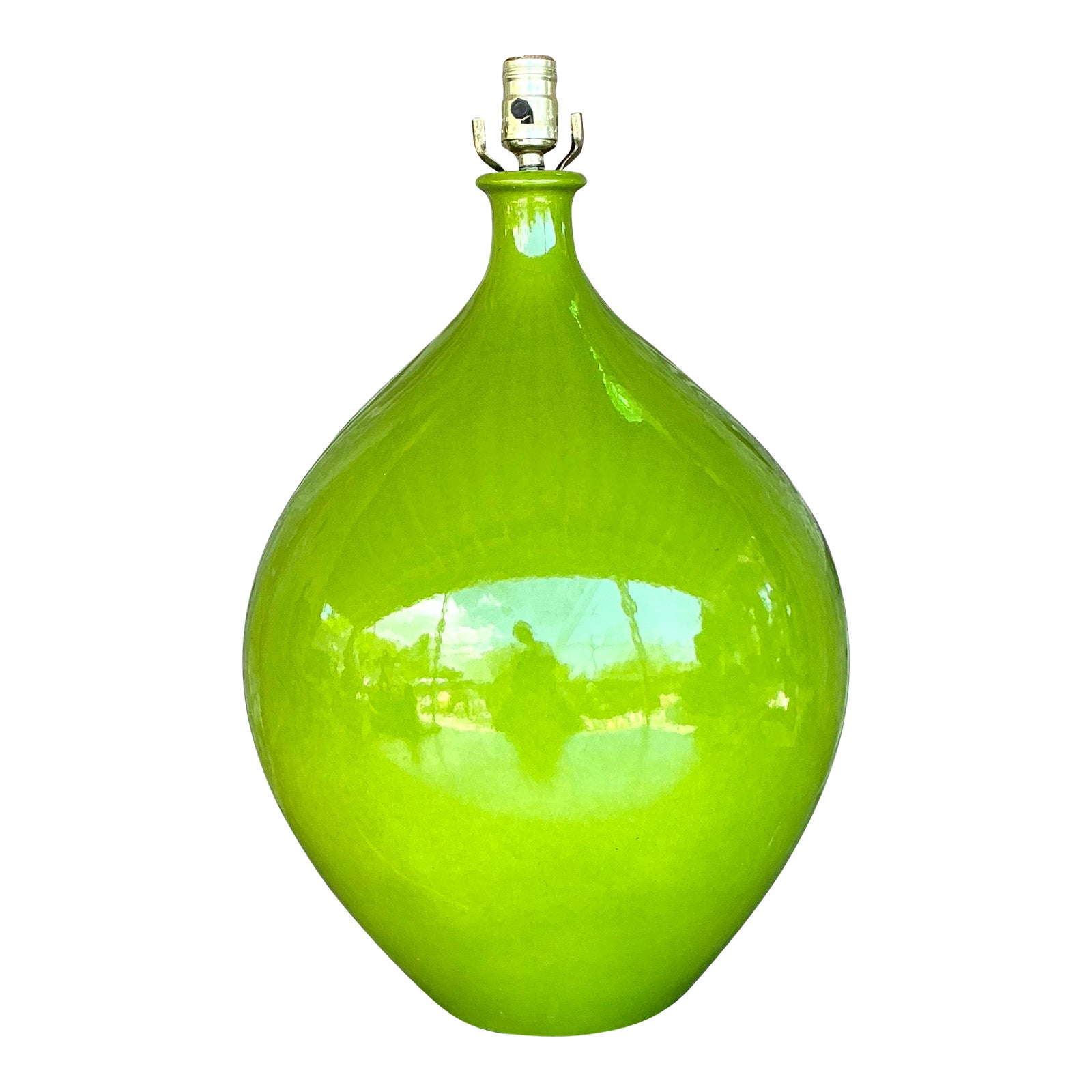 Vintage Boho Monumental Green Glazed Ceramic Lamp - Detail view