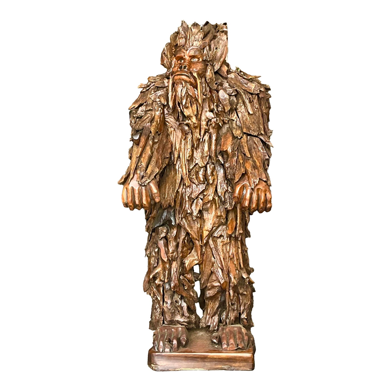 Vintage Boho Monumental Hand Carved Sasquatch Sculpture - Detail view