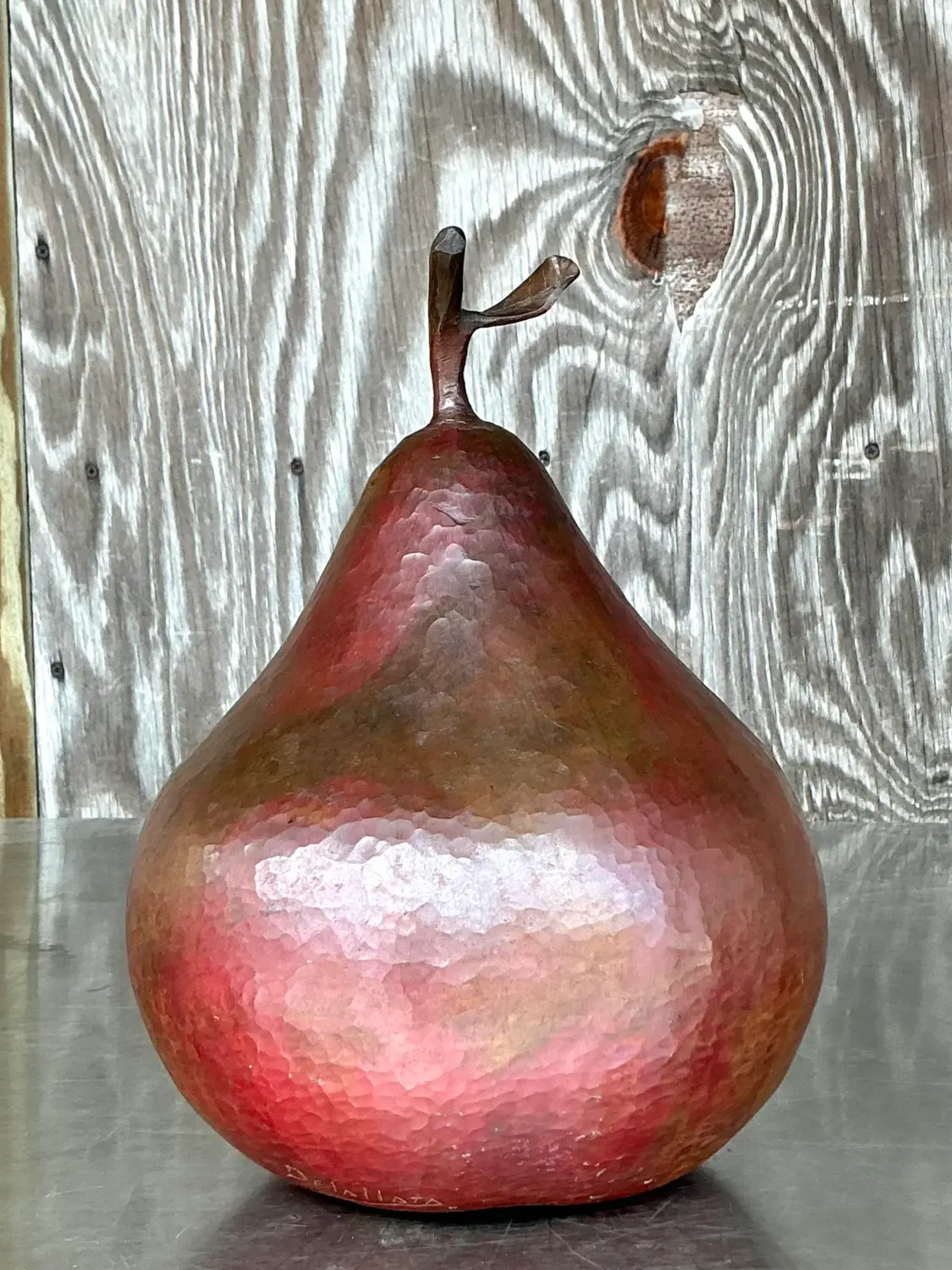 Vintage Boho Monumental Hand Hammered Copper Pear - Detail view
