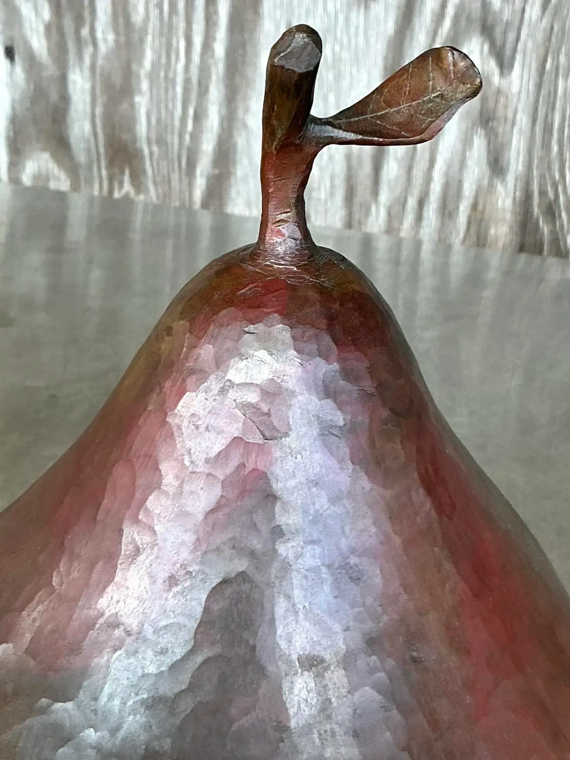 Vintage Boho Monumental Hand Hammered Copper Pear - Top view