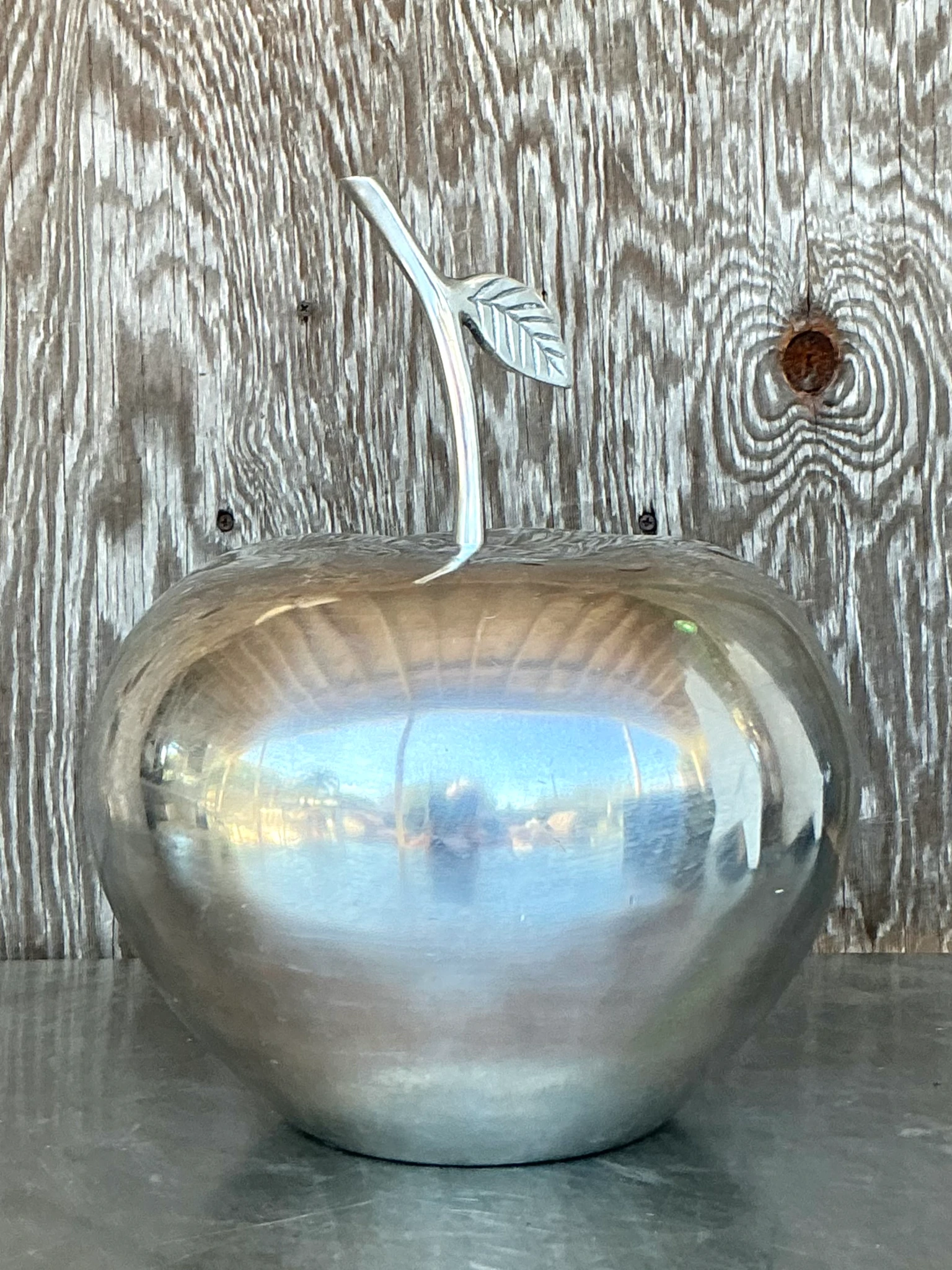 Vintage Boho Monumental Metal Apple  - Side view