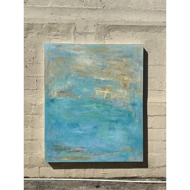 Vintage Boho Monumental Original Abstract Oil on Canvas - Top view