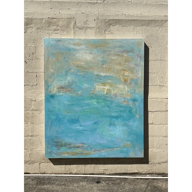 Vintage Boho Monumental Original Abstract Oil on Canvas - Side view