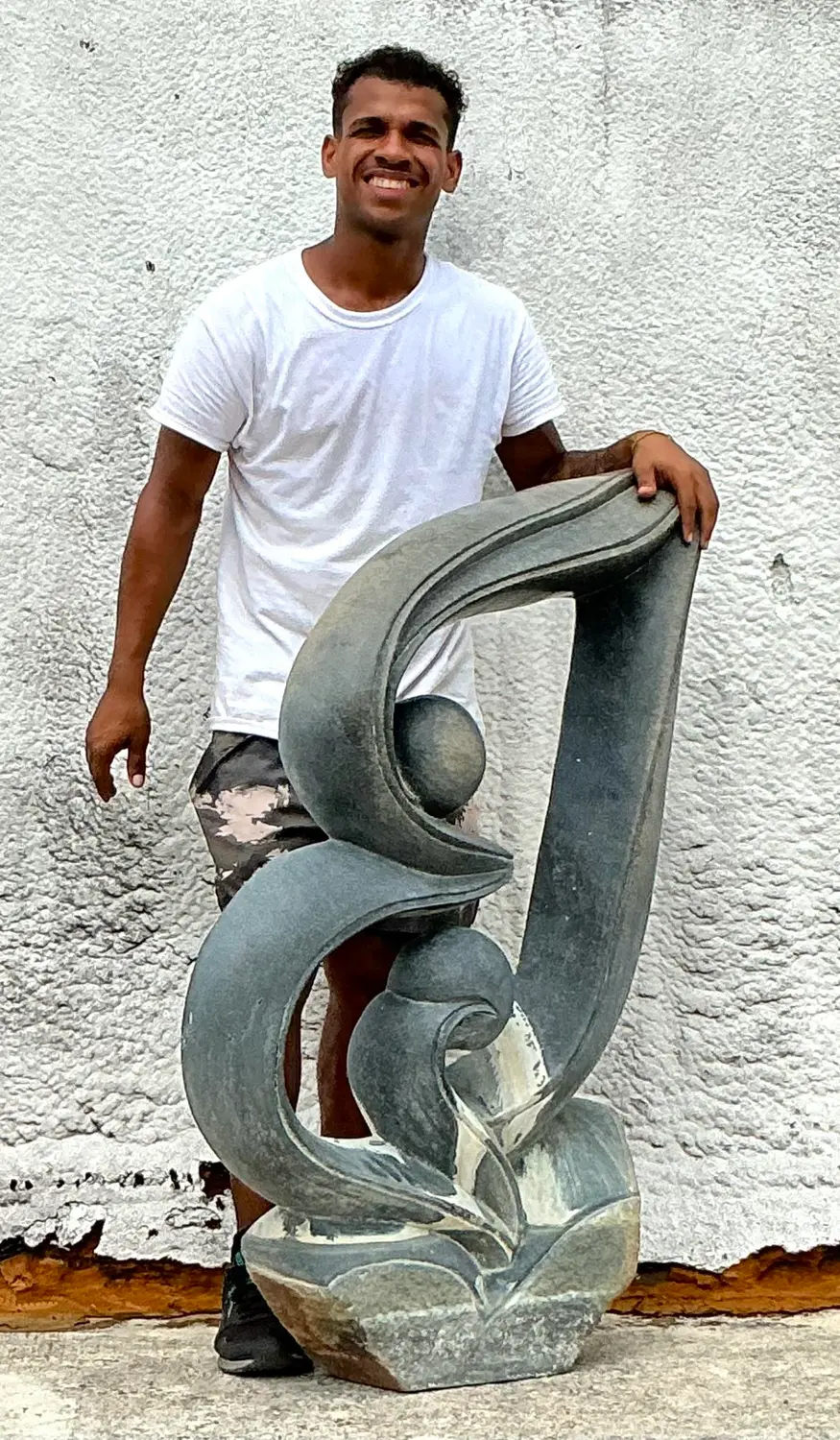 Vintage Boho Monumental Original Abstract Stone Sculpture - Back view