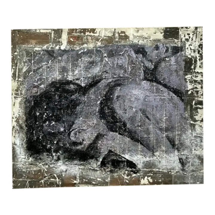 Vintage Boho Monumental Original Textured Abstract Painting on Canvas