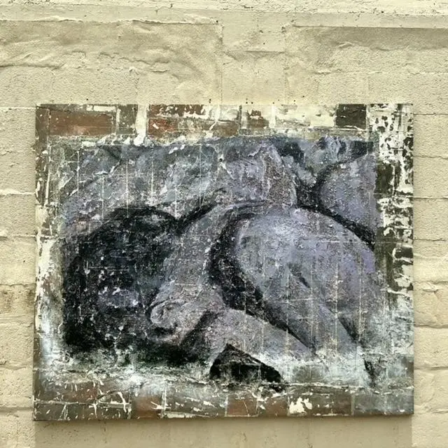 Vintage Boho Monumental Original Textured Abstract Painting on Canvas - Side view