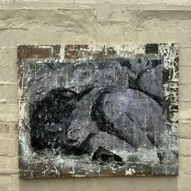 Vintage Boho Monumental Original Textured Abstract Painting on Canvas - Back view