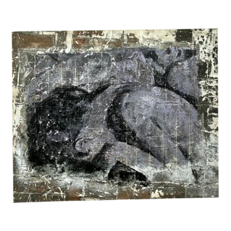 Vintage Boho Monumental Original Textured Abstract Painting on Canvas