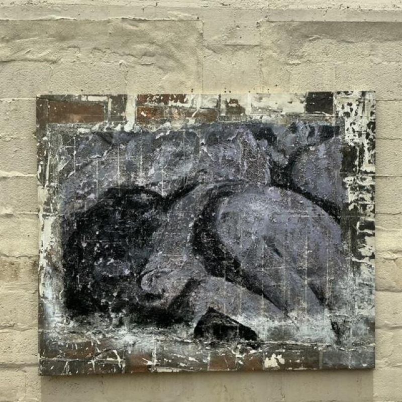 Vintage Boho Monumental Original Textured Abstract Painting on Canvas - Top view