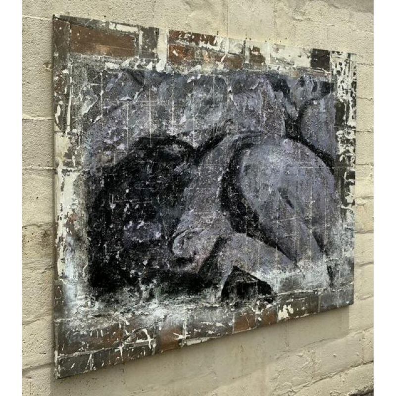 Vintage Boho Monumental Original Textured Abstract Painting on Canvas - Detail view