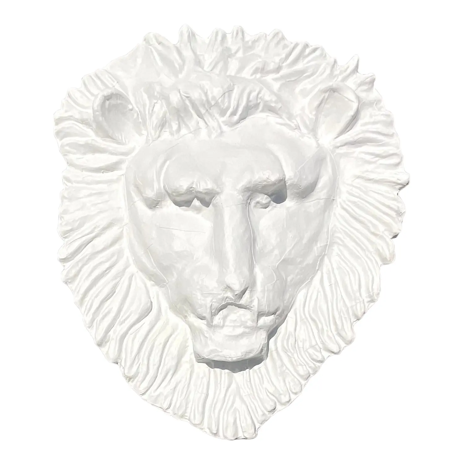 Vintage Boho Monumental Painted Leather Lions Head Wall Sculpture