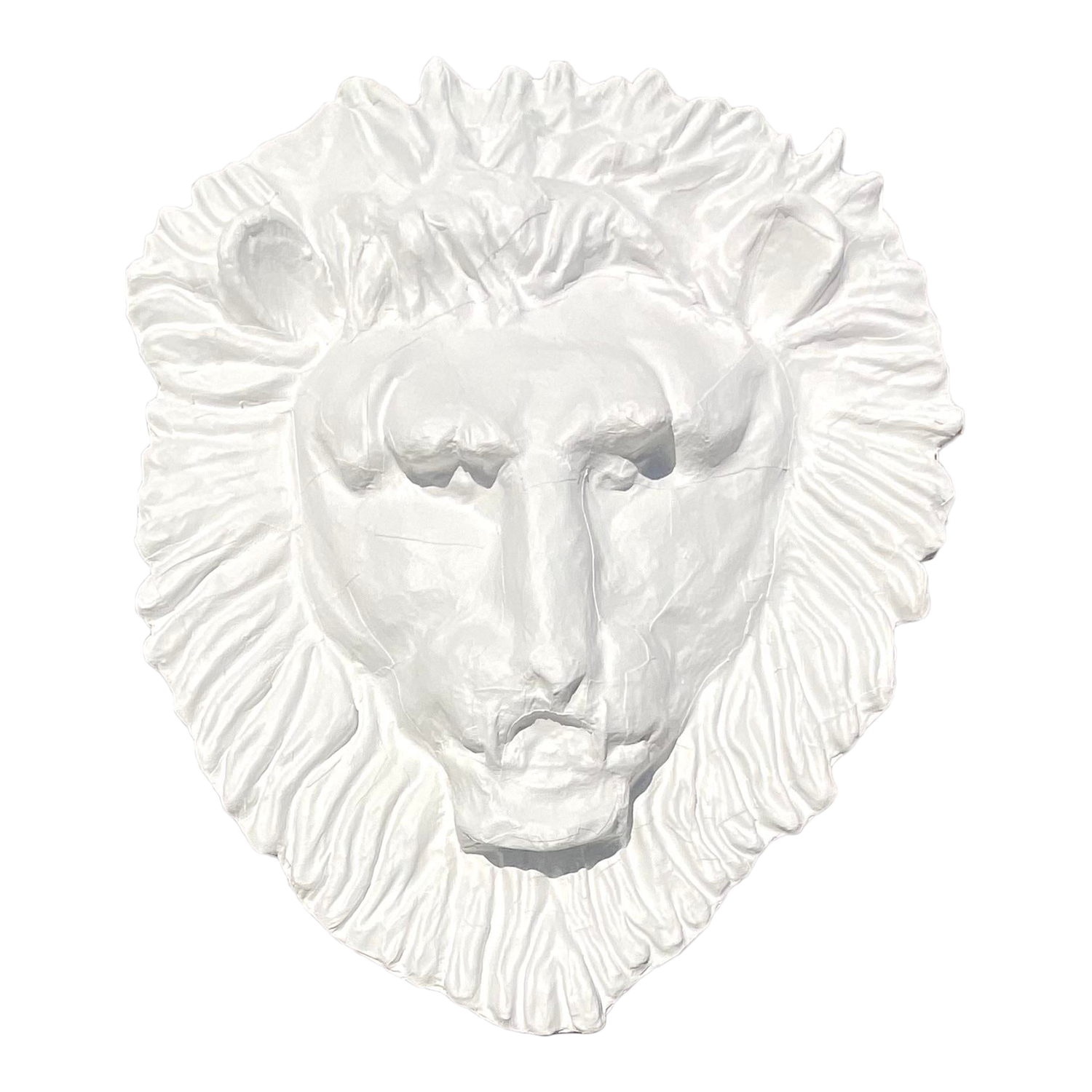 Vintage Boho Monumental Painted Leather Lions Head Wall Sculpture - Detail view