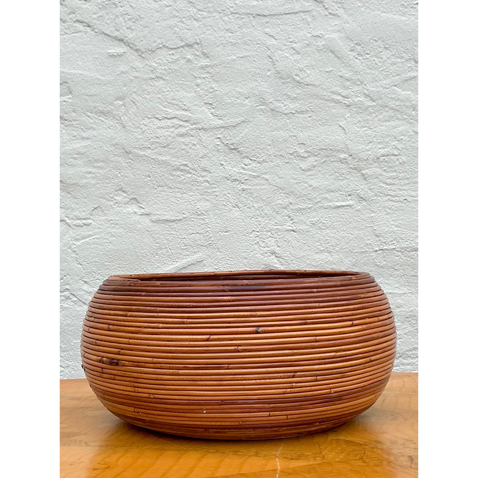Vintage Boho Monumental Pencil Reed. Basket - Top view