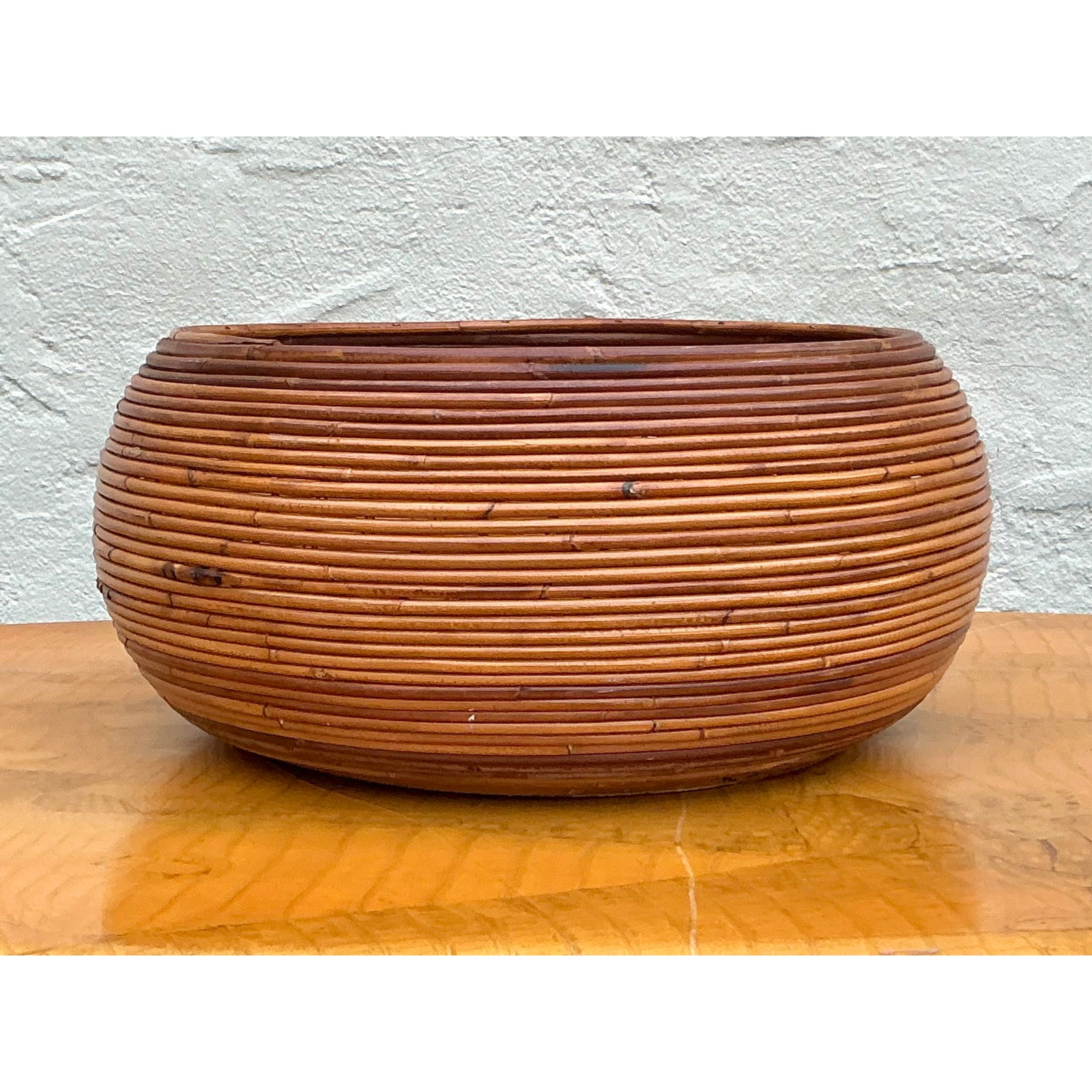 Vintage Boho Monumental Pencil Reed. Basket - Detail view