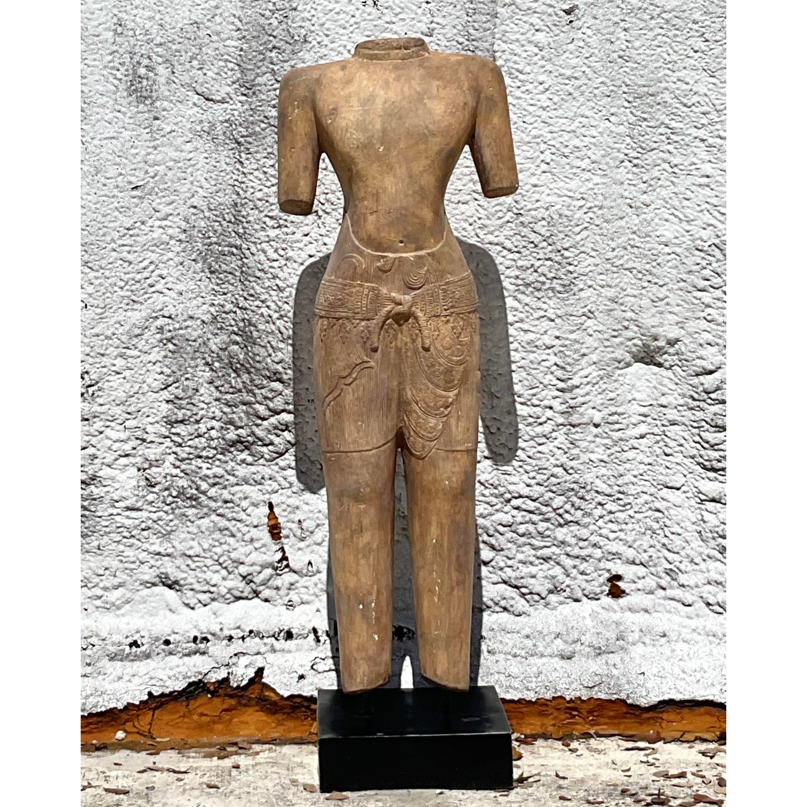 Vintage Boho Monumental Plaster Torso of Diety - Top view
