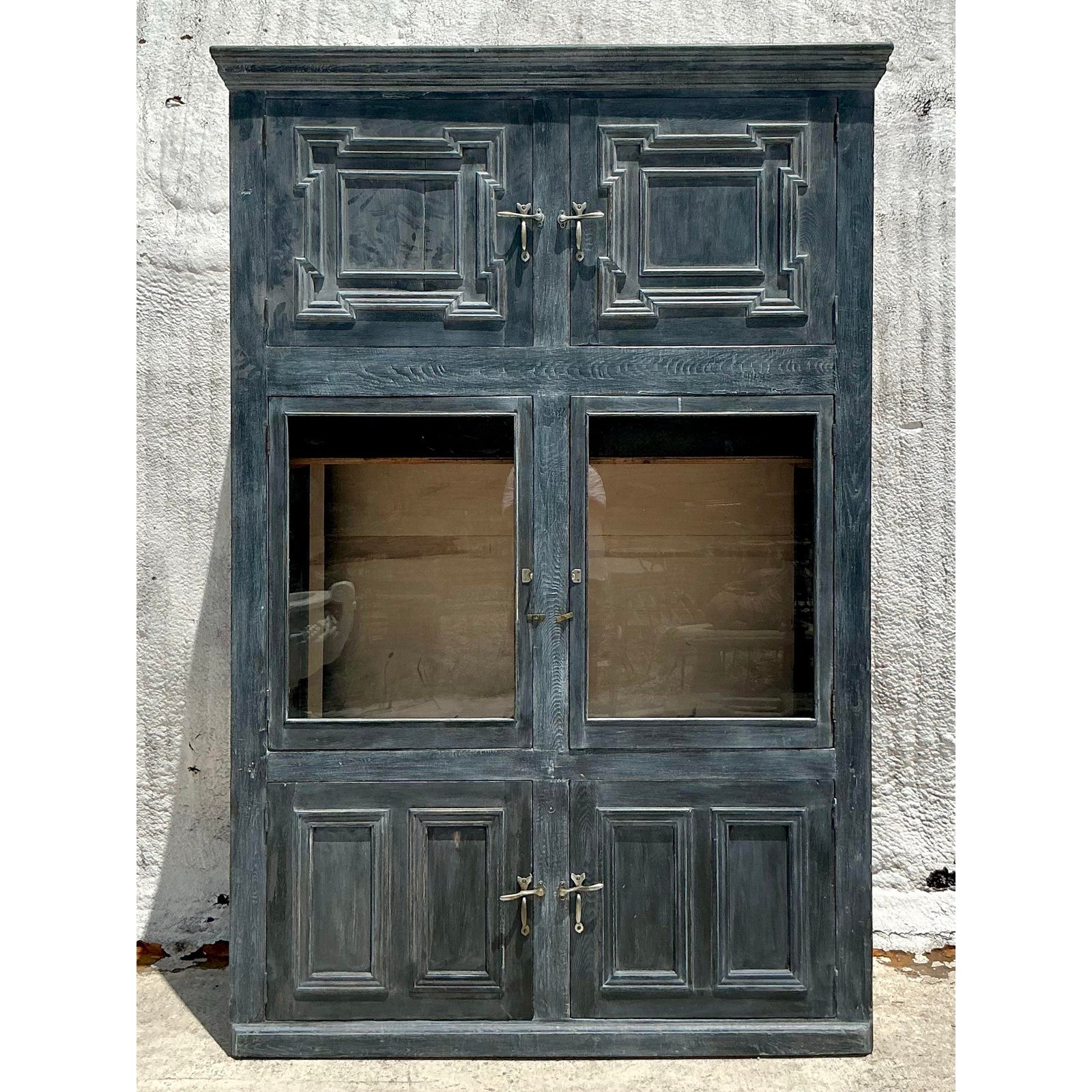 Vintage Boho Monumental Primitive Millwork Storage Cabinet - Back view