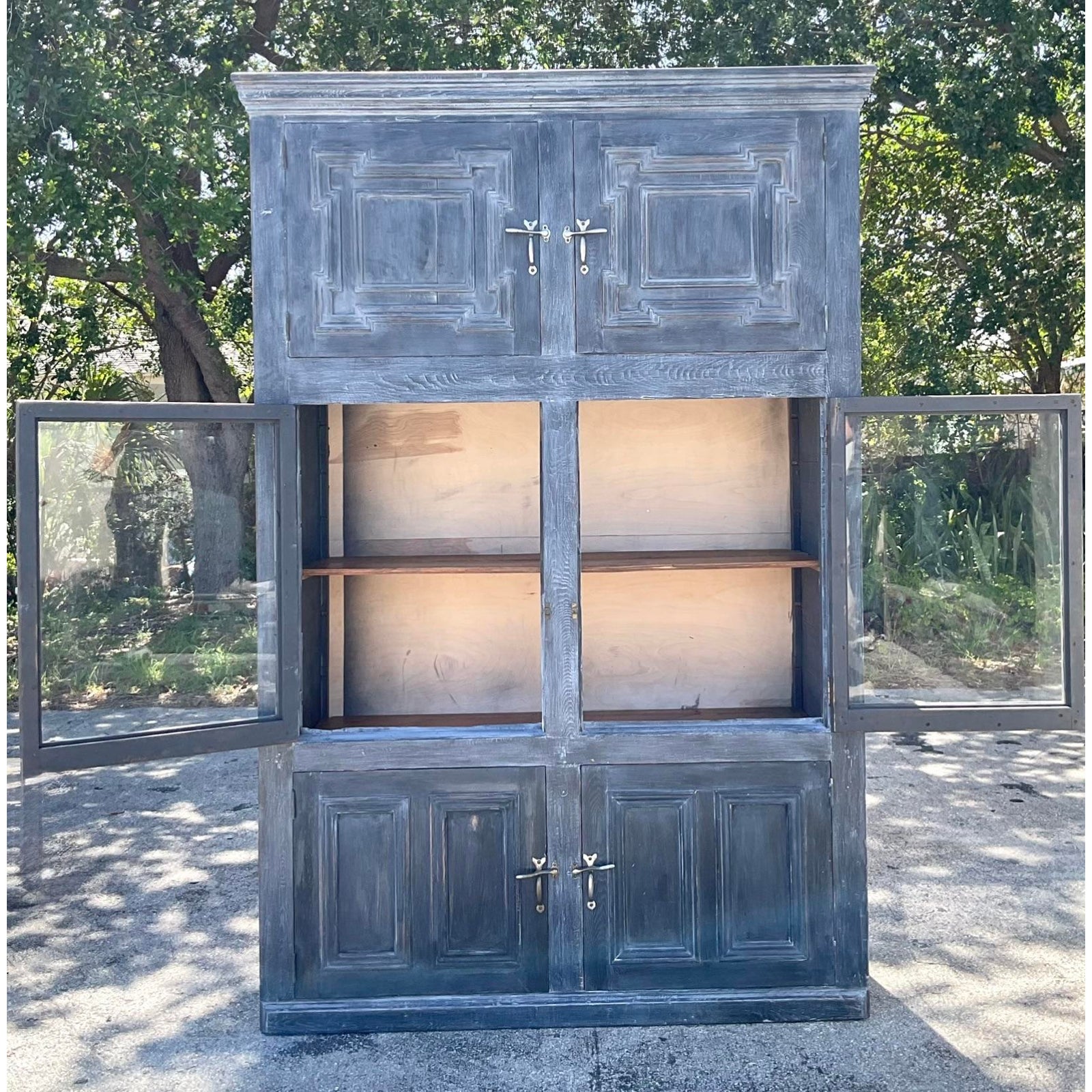 Vintage Boho Monumental Primitive Millwork Storage Cabinet - Top view