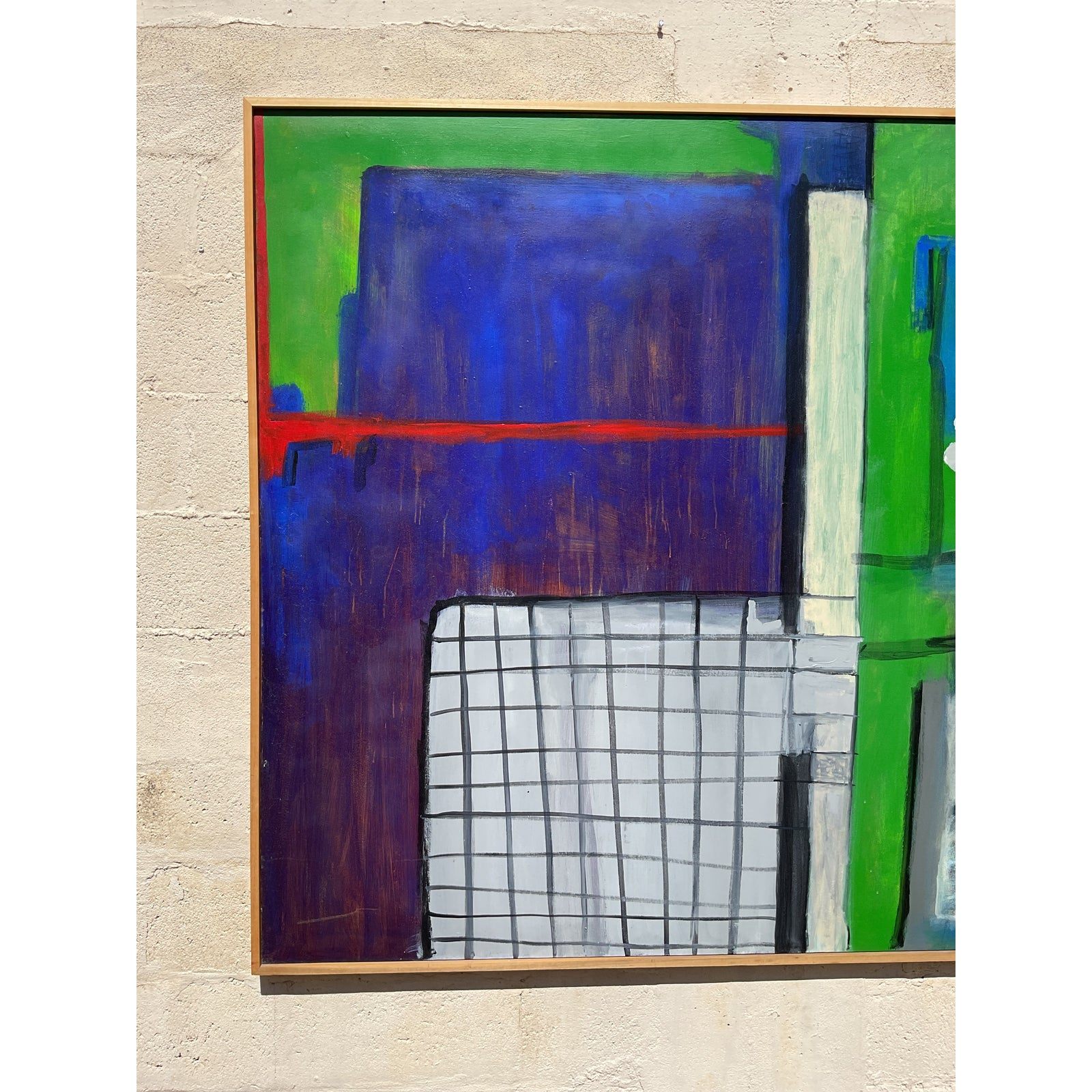 Vintage Boho Monumental Signed Abstract Geometric Original Oil on Canvas - Detail view