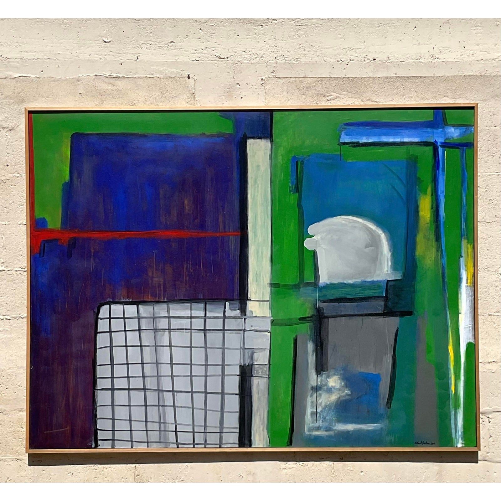 Vintage Boho Monumental Signed Abstract Geometric Original Oil on Canvas - Back view