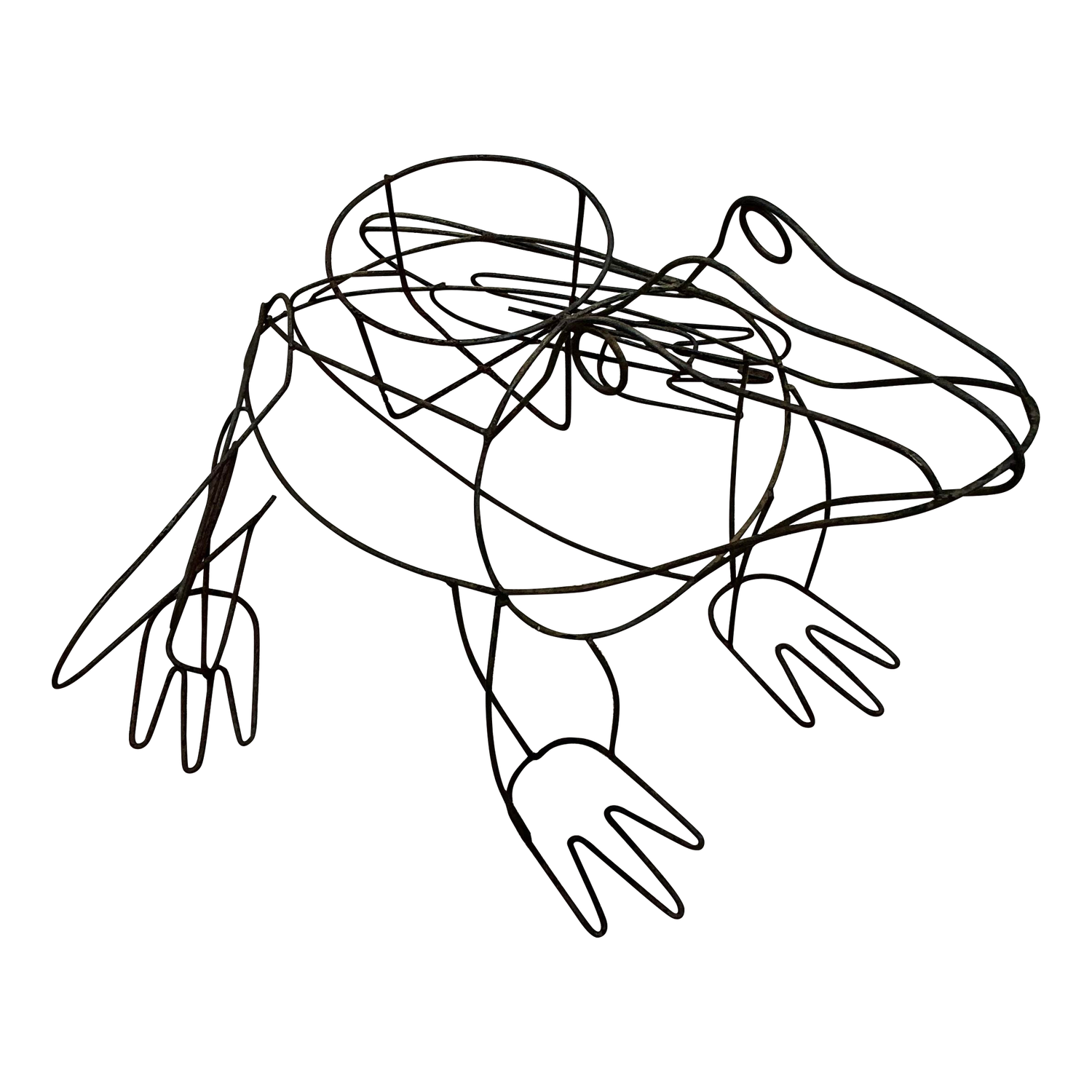 Vintage Boho Monumental Wire Frog Plant Holder - Detail view