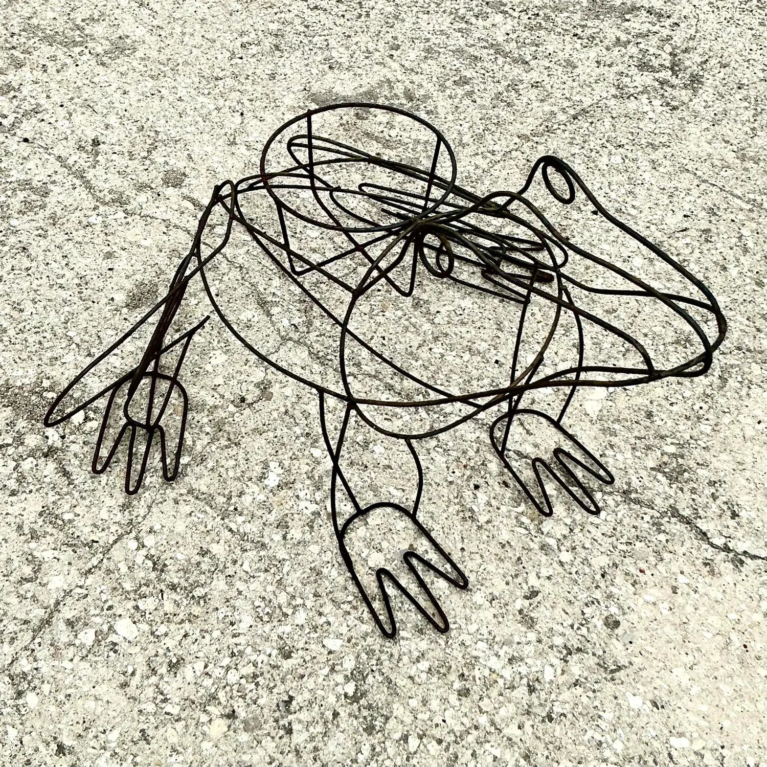 Vintage Boho Monumental Wire Frog Plant Holder - Side view