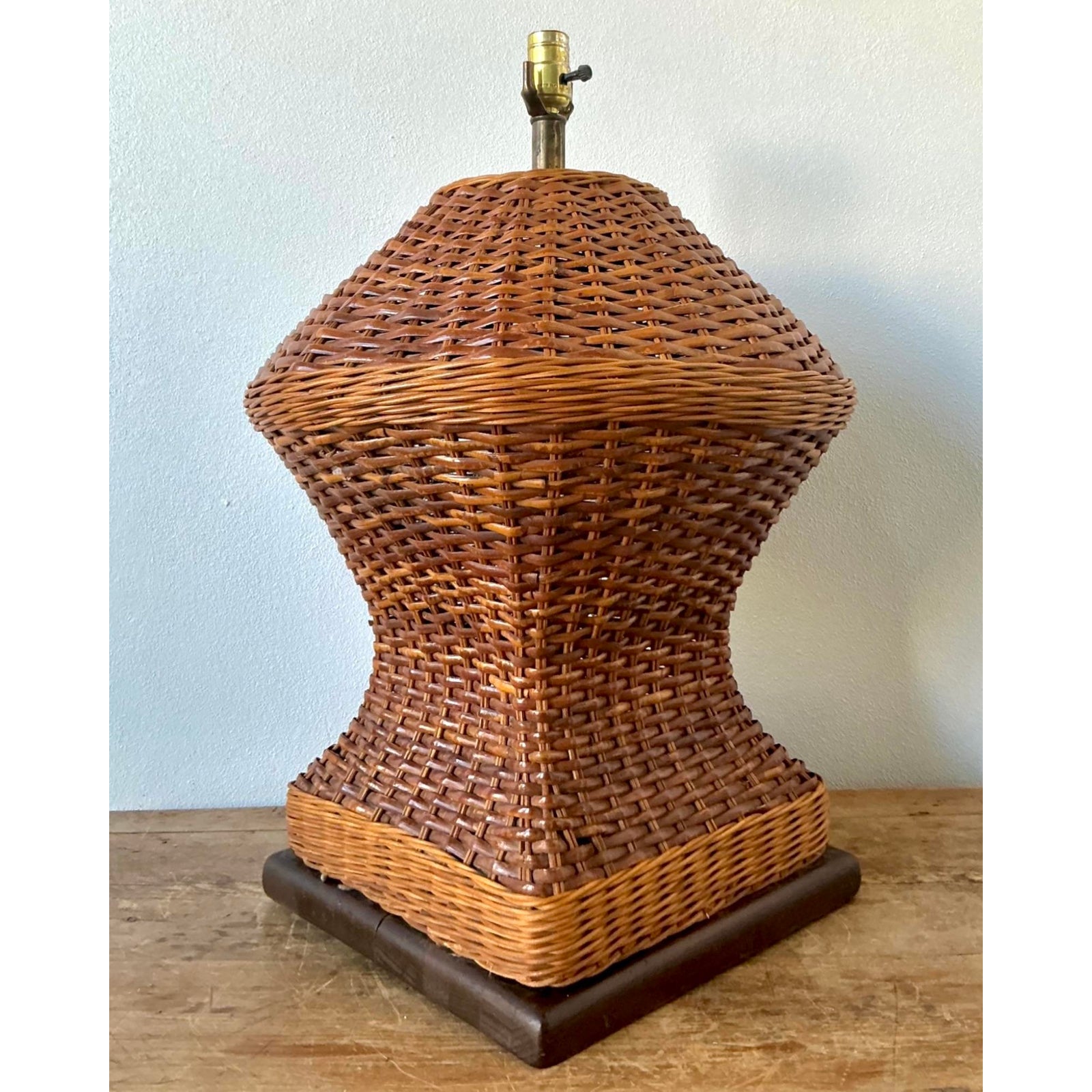 Vintage Boho Monumental Woven Rattan Lamp - Side view