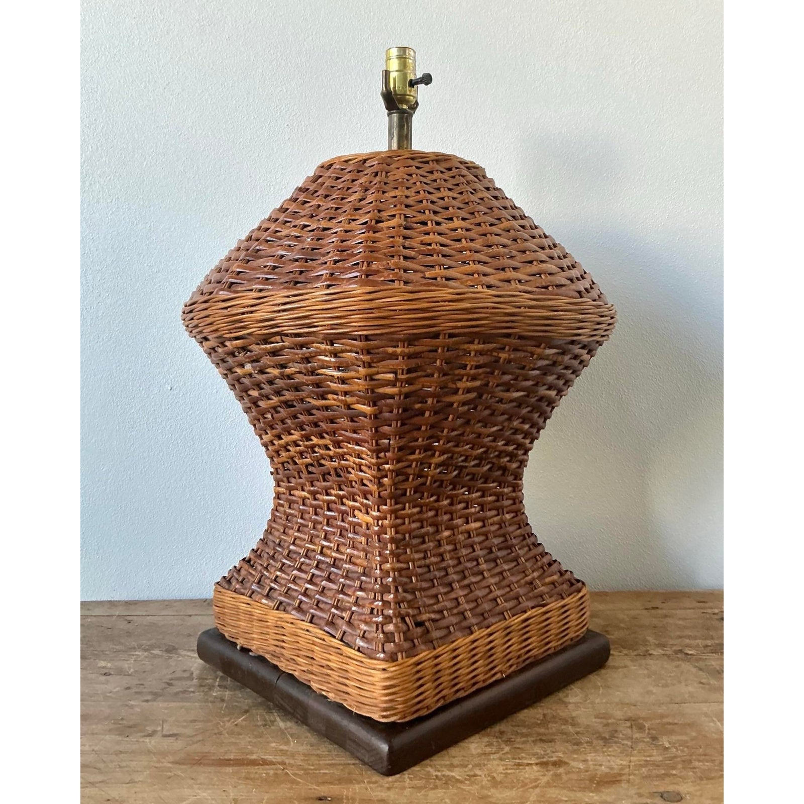 Vintage Boho Monumental Woven Rattan Lamp - Detail view