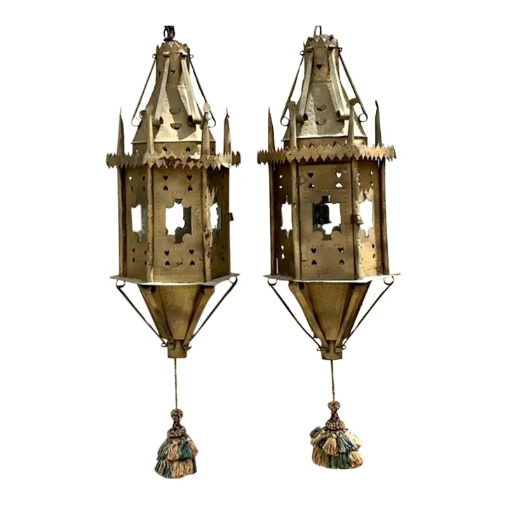 Vintage Boho Moorish Lanterns After Addison Mizner - a Pair