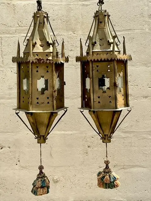 Vintage Boho Moorish Lanterns After Addison Mizner - a Pair - Top view