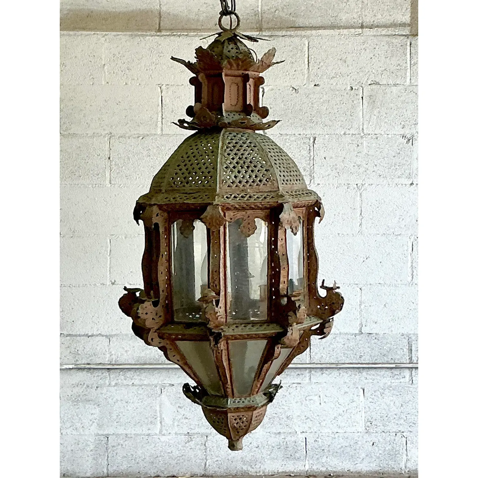 Vintage Boho Moroccan Patinated Lantern - Side view