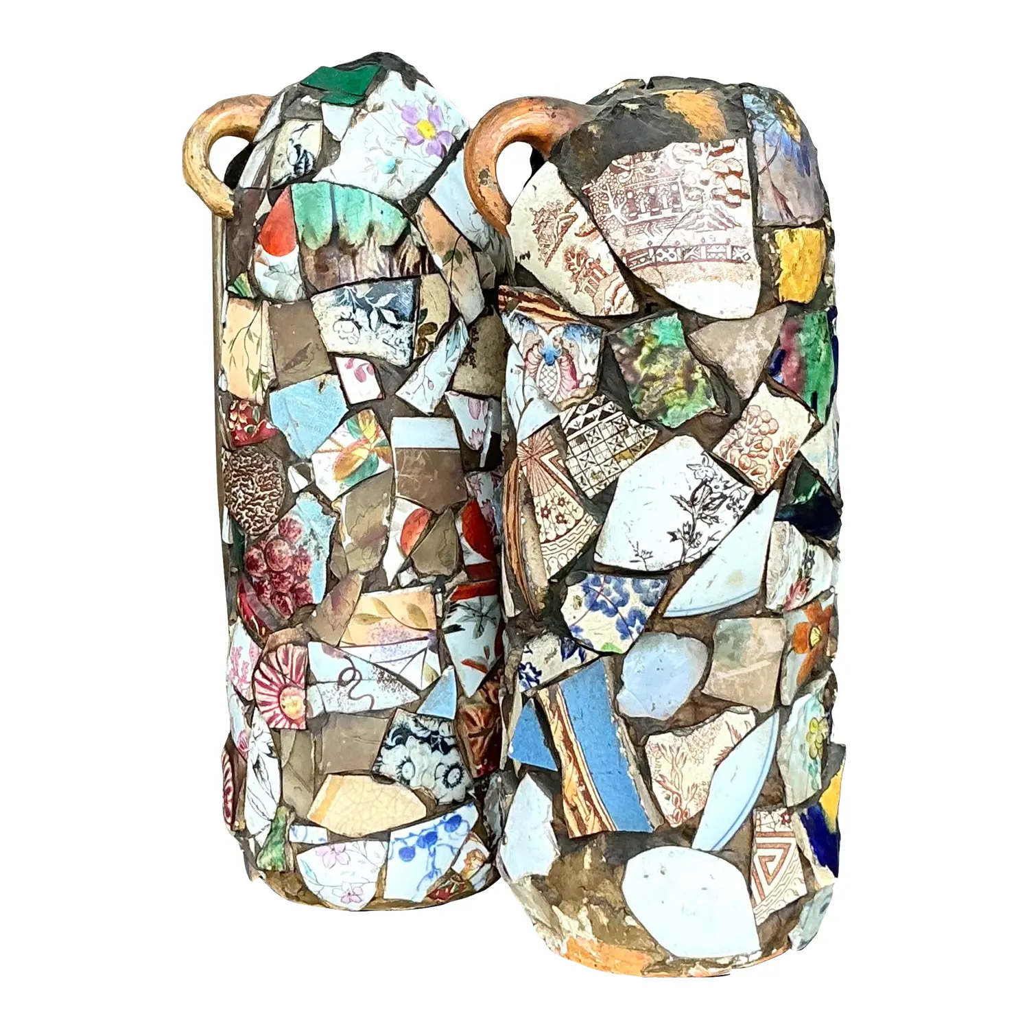 Vintage Boho Mosaic Memory Jugs - a Pair