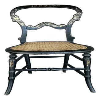 Vintage Boho Mother of Pearl Inlay Papier Mache Chair - Detail view