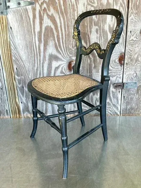 Vintage Boho Mother of Pearl Inlay Papier Mache Chair - Side view