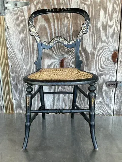 Vintage Boho Mother of Pearl Inlay Papier Mache Chair - Top view