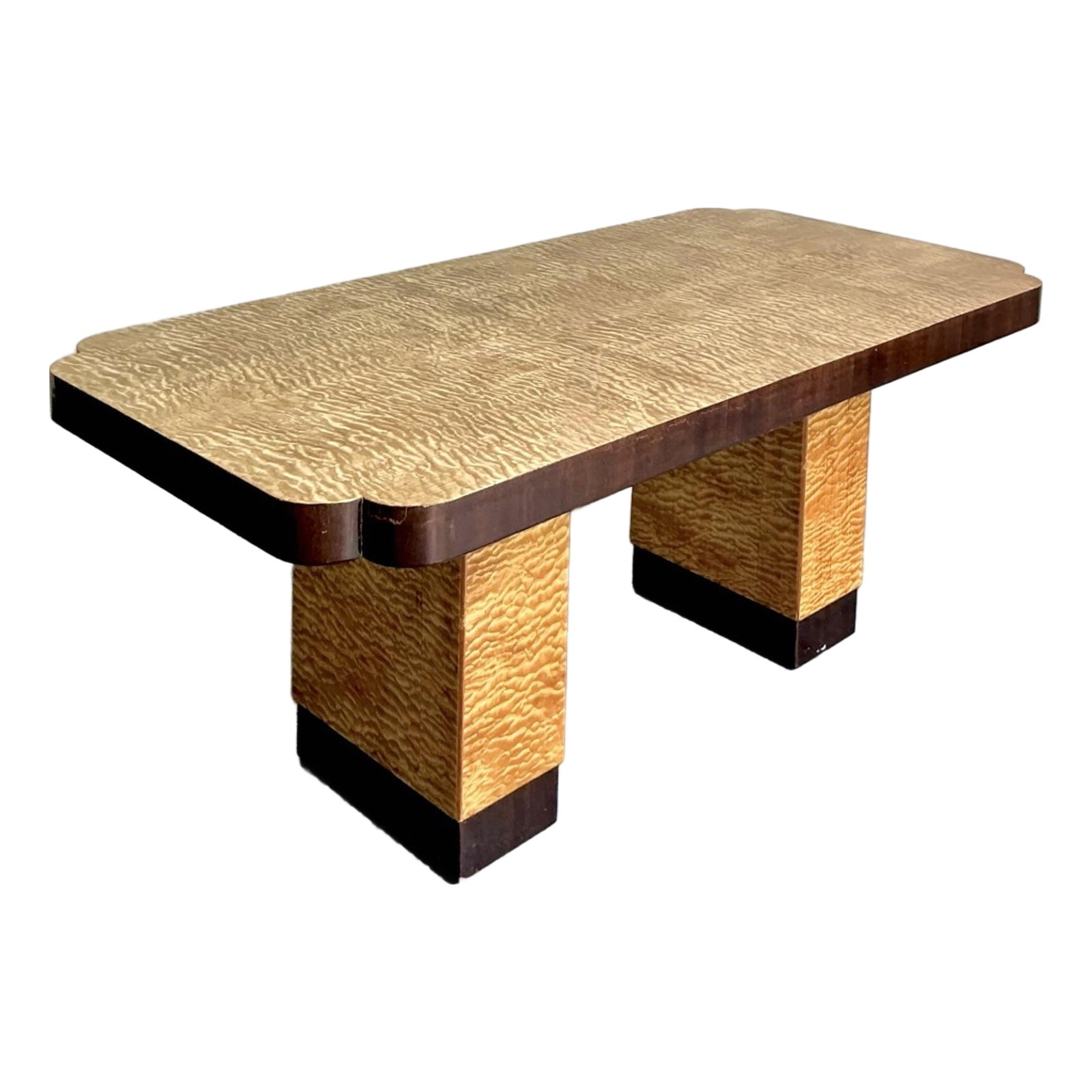 Vintage Boho Notched Burl Wood Dining Table