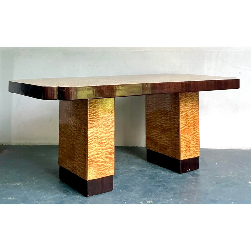 Vintage Boho Notched Burl Wood Dining Table - Top view