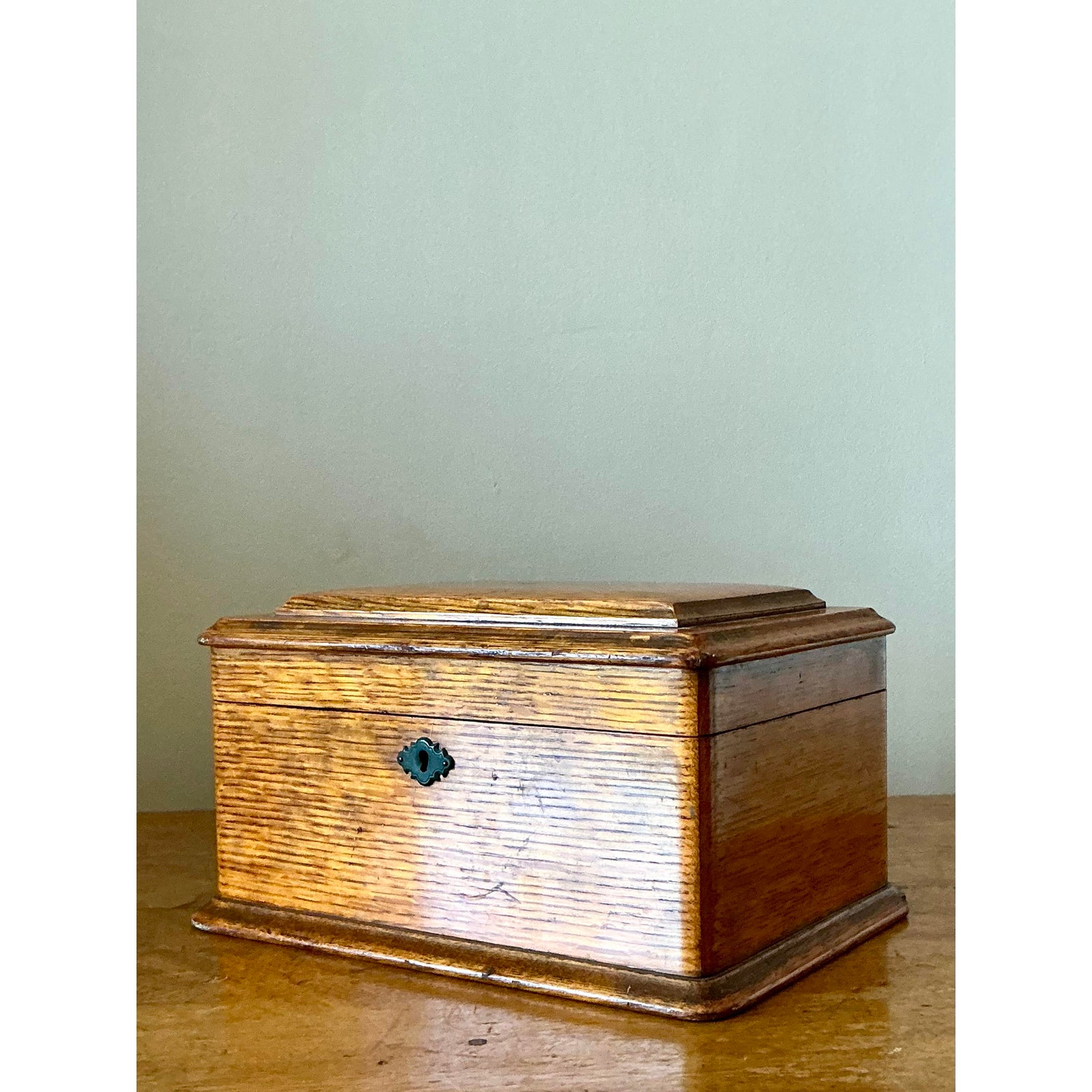 Vintage Boho Oak Lidded Box - Top view