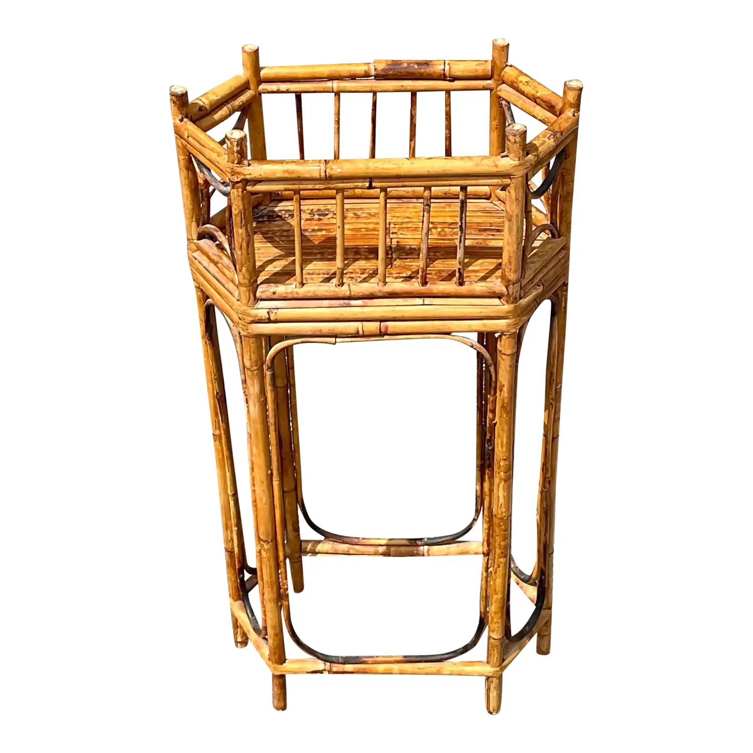 Vintage Boho Octagonal Bamboo Plant Stand