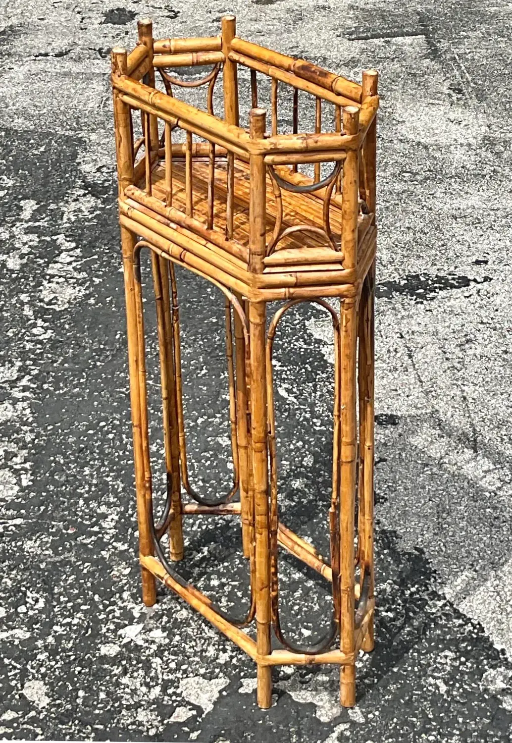Vintage Boho Octagonal Bamboo Plant Stand - Side view