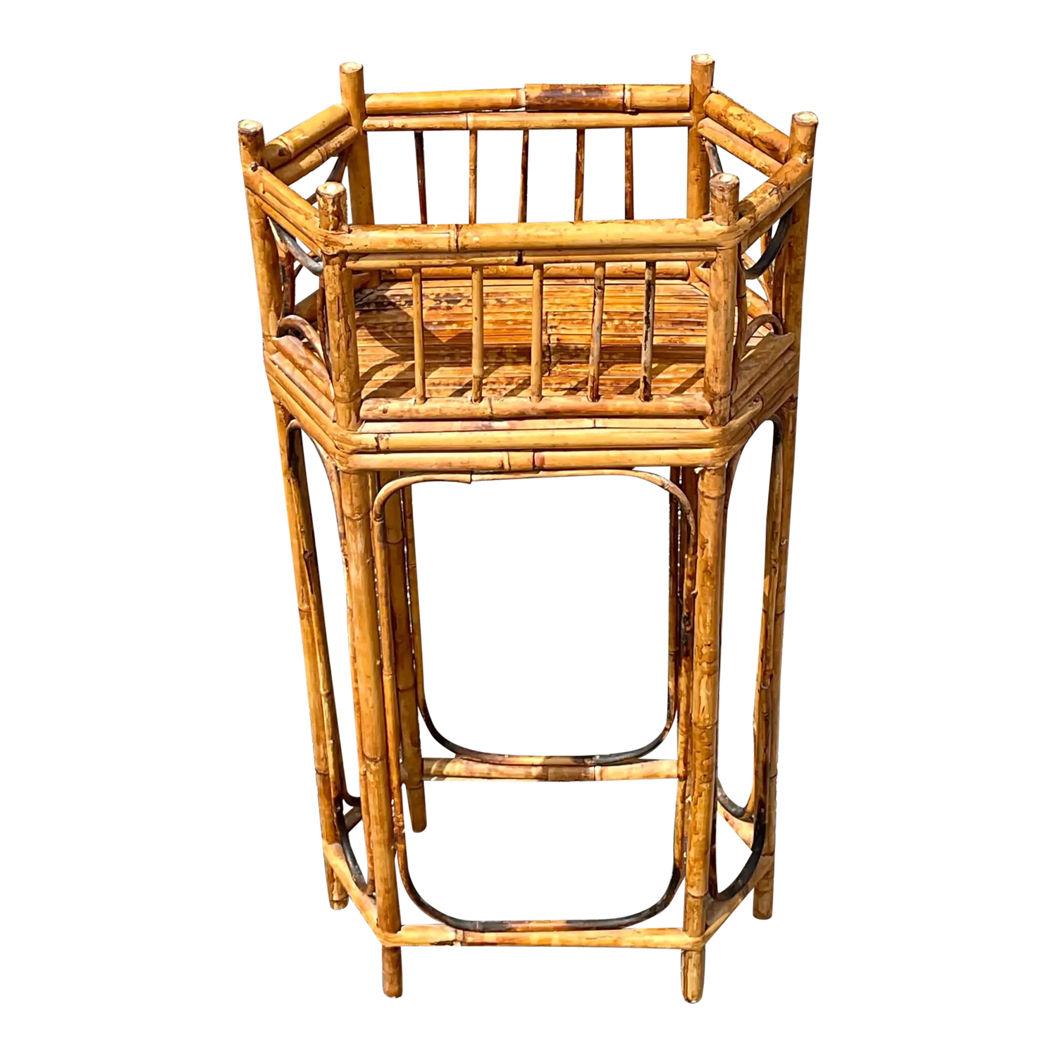 Vintage Boho Octagonal Bamboo Plant Stand - Detail view