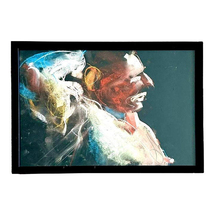 Vintage Boho Oil Crayon Figural Painting on Paper