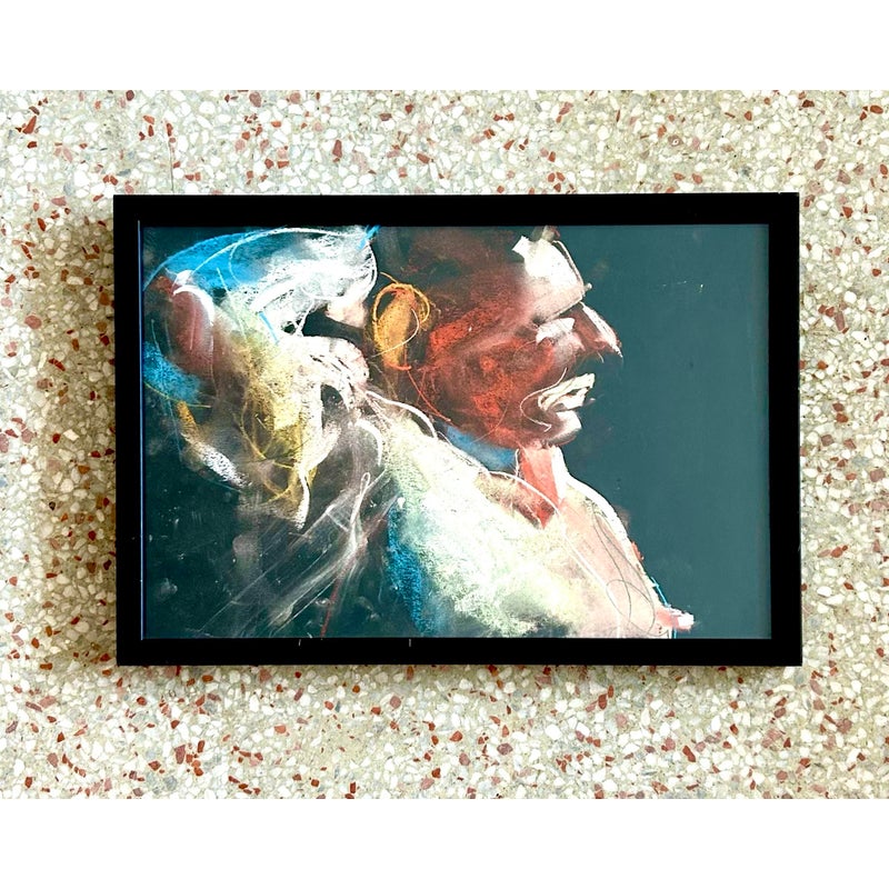Vintage Boho Oil Crayon Figural Painting on Paper - Detail view