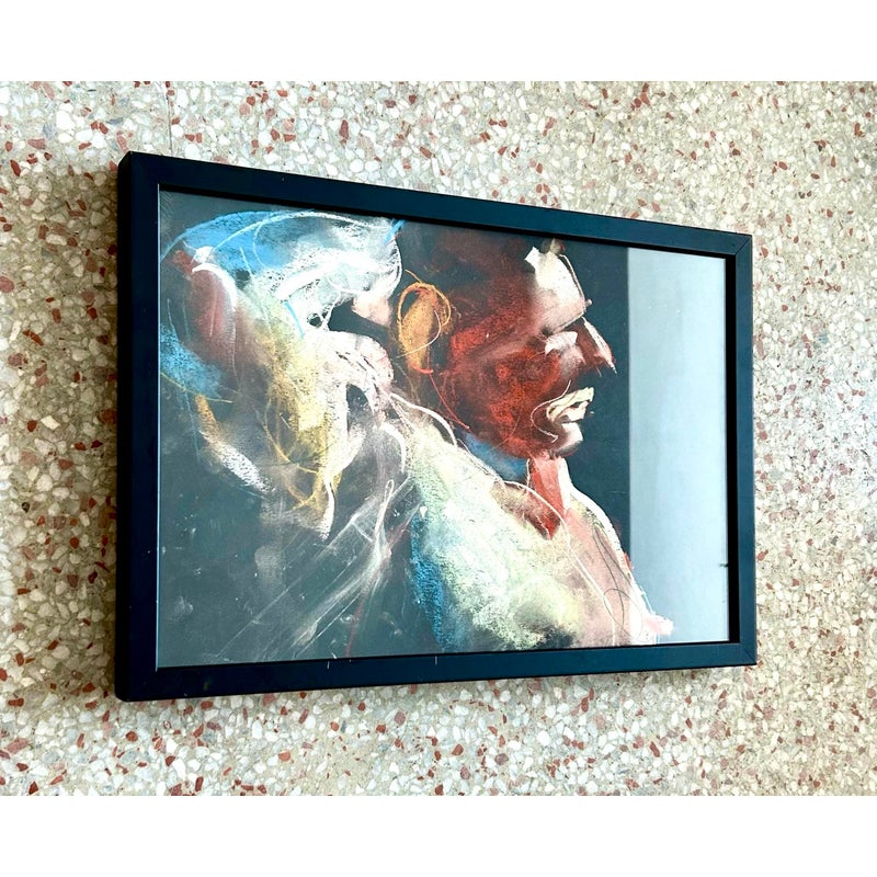 Vintage Boho Oil Crayon Figural Painting on Paper - Back view