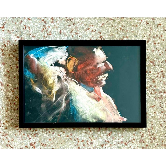 Vintage Boho Oil Crayon Figural Painting on Paper - Side view