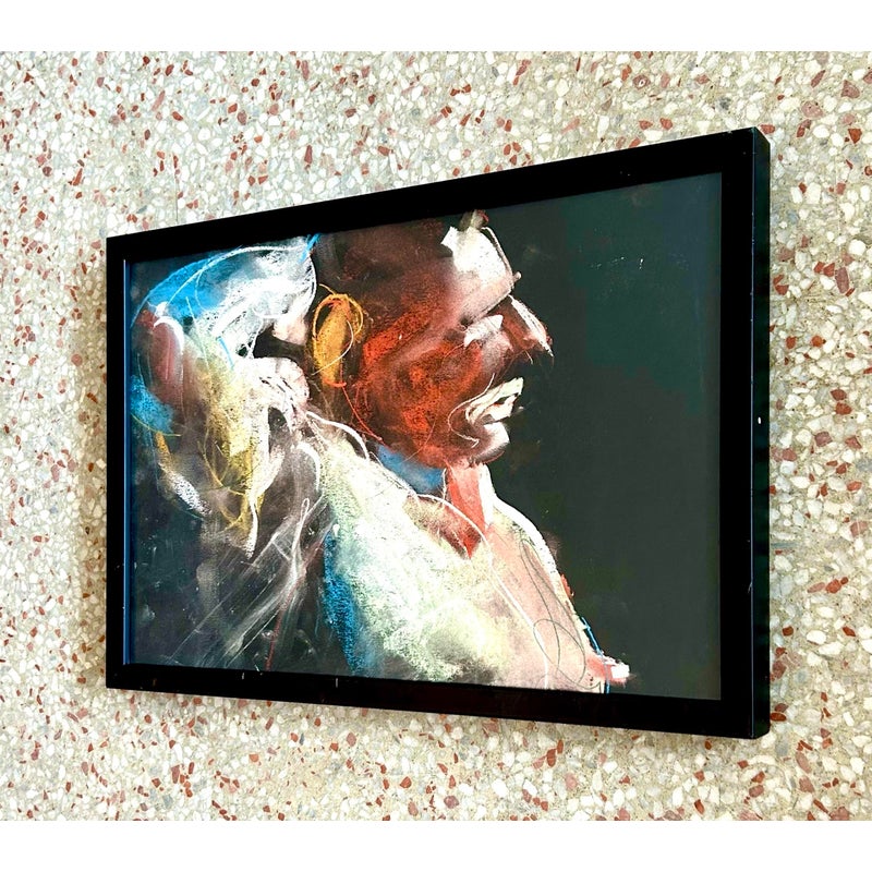Vintage Boho Oil Crayon Figural Painting on Paper - Top view