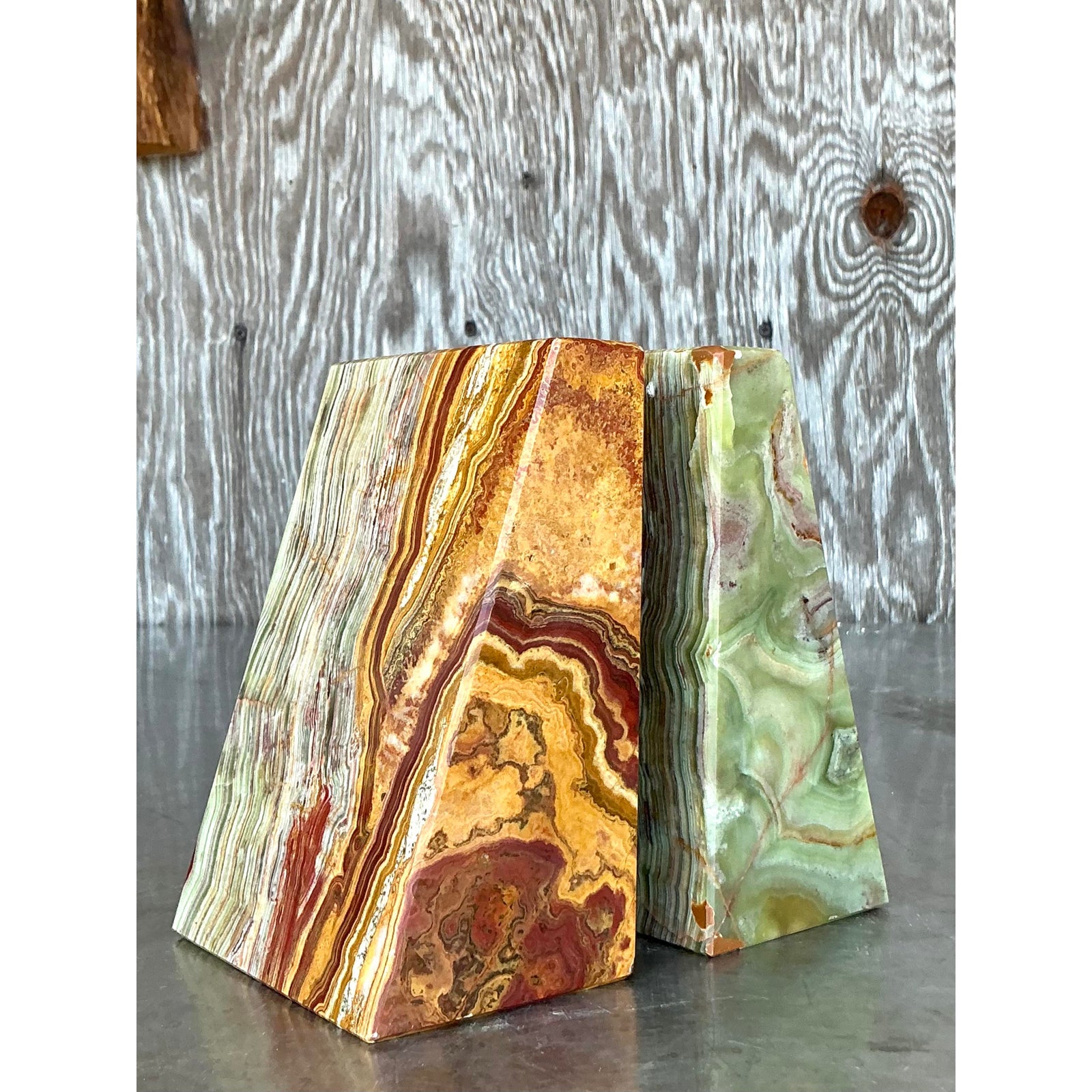 Vintage Boho Onyx Bookends - Set of 2 - Side view