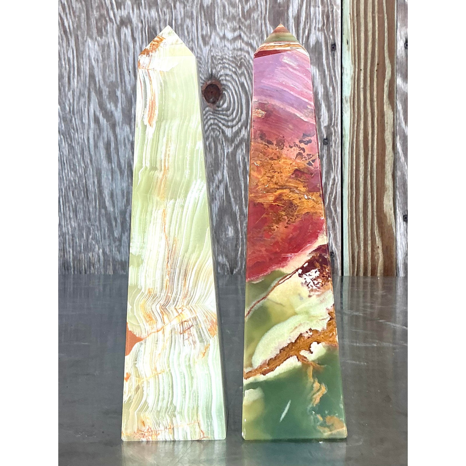Vintage Boho Onyx Obelisks - A Pair - Side view