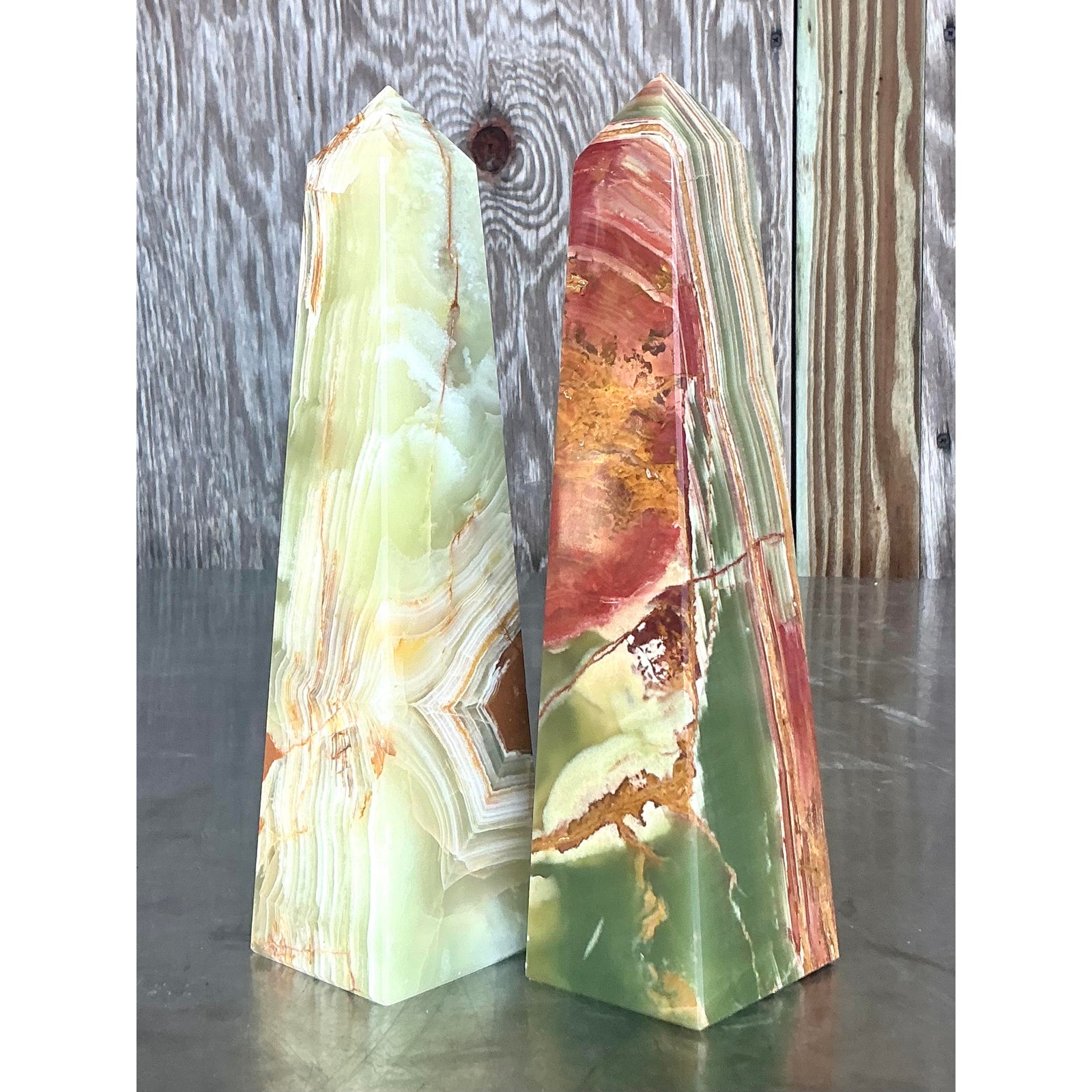 Vintage Boho Onyx Obelisks - A Pair - Top view